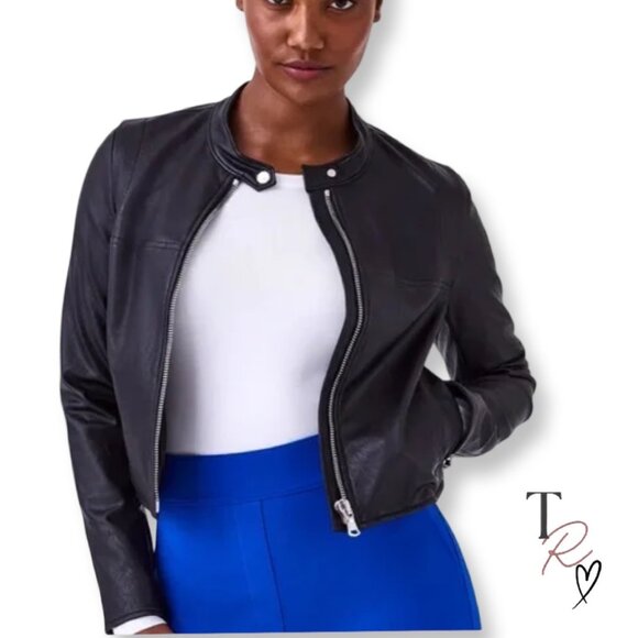 Spanx NWT Faux Leather Moto Jacket in Luxe Black Women’s Large - Picture 1 of 16